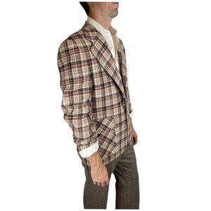 1970s plaid sports coat brown rust wool two button Size 40